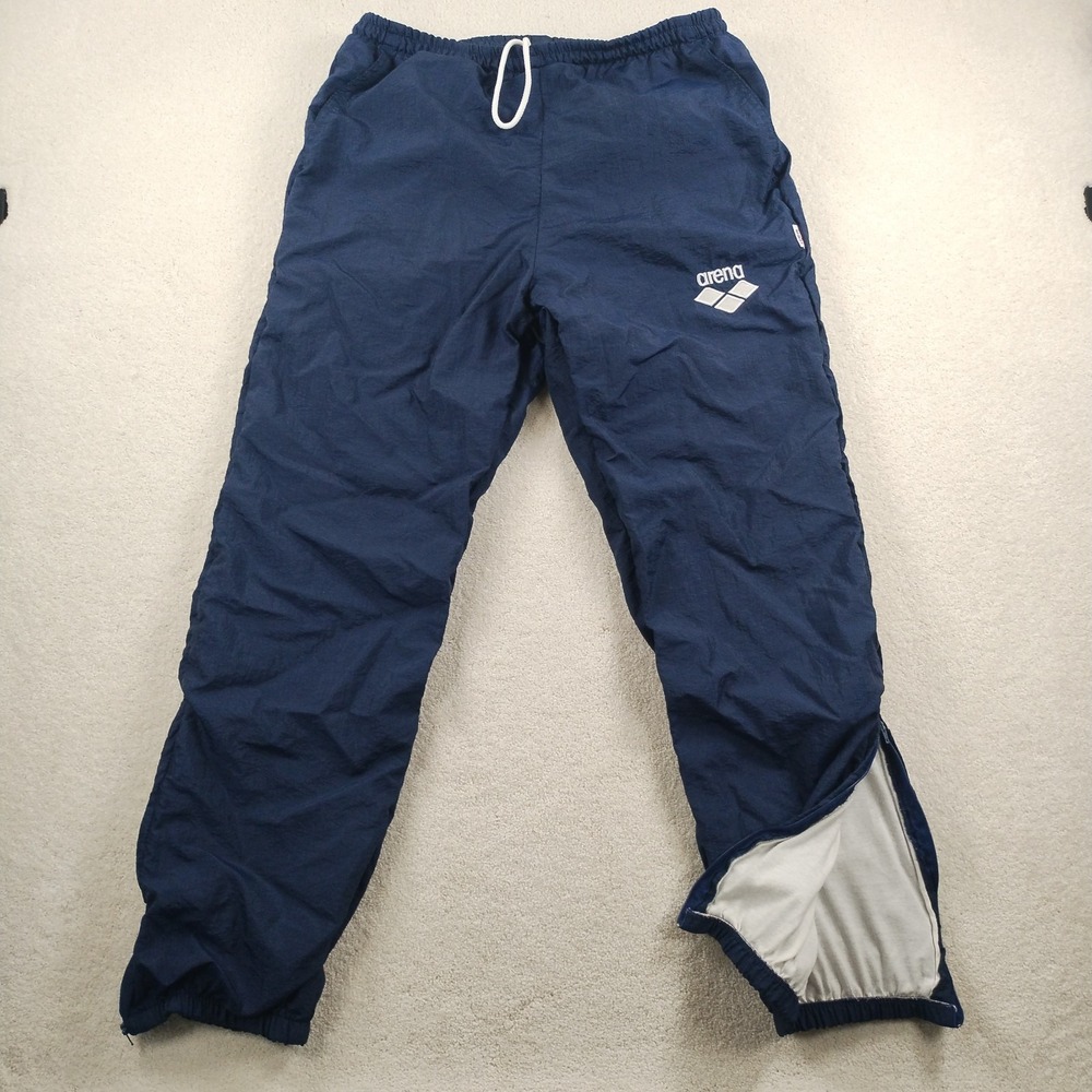 VTG 90's Arena Descente USA Windbreaker Pants Size‎ M Blue Nylon Ankle Zip Lined
